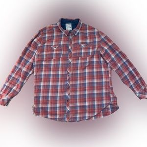 ALEXANDER JULIAN mens flannel, red white and blue plaid with 2 chest pockets